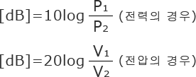 dB： 2개의 양의 비율에 대한 대수에 10배 또는 20배한 것