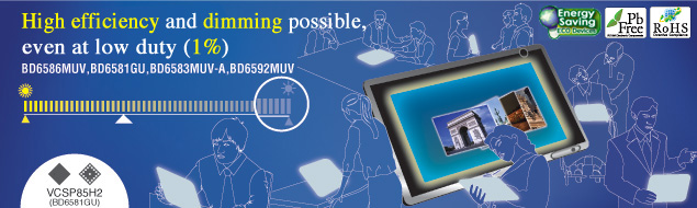 High efficiency and dimming possible, even at low duty (1%)