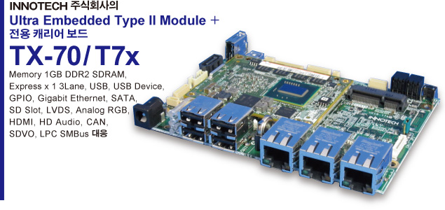 INNOTECH 주식회사의 Ultra Embedded Type II Module + 전용 캐리어 보드 TX-70/T7x